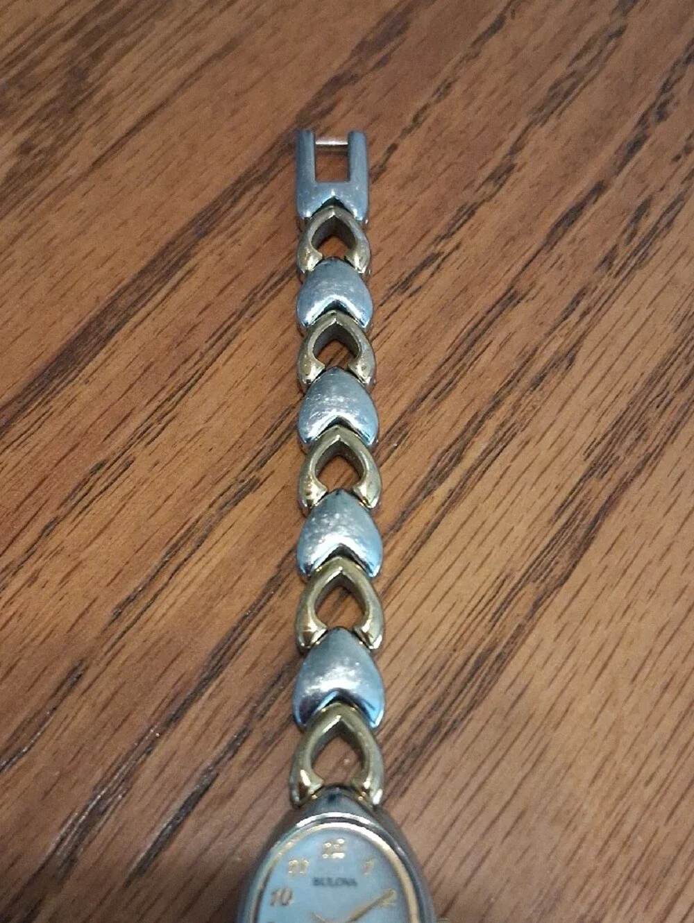 Bulova Two-Tone Heart Link Bracelet Watch in Silver and Gold